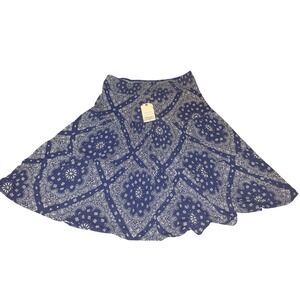 Navy Bandana Paisley Print Boho Skirt Petite Small NWT